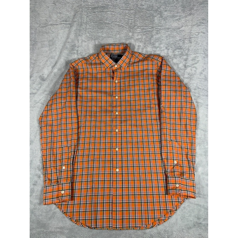 Polo by Ralph Lauren Estate Sport Mens M Orange Plaid Button Shirt